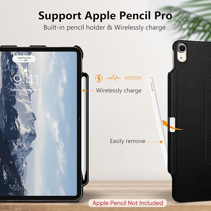 Fintie Rotating Case for iPad Air 13-inch M4/M3/M2 (2026/2025/2024) | 360° Swivel Stand Landscape &amp Portrait Viewing Shockproof Protective Cover Pencil Holder Auto Sleep/Wake Black