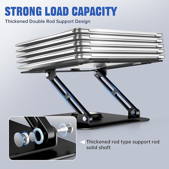 Laptop Stand for Desk, Adjustable Computer Stand with 360° Rotating Base, Ergonomic Laptop Riser for Collaborative Work, Foldable & Portable Laptop Stand, fits for All 10-16" Laptops (Black)