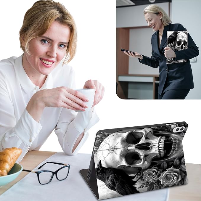 Slim Case for Samsung Galaxy Tab S11 5G 11 Inch (2025) PU Leather Tablet Cases Flip Folio Multi-Angle Viewing Stand Protective Smart Shell Cover with Auto Wake/Sleep A Crow Skull