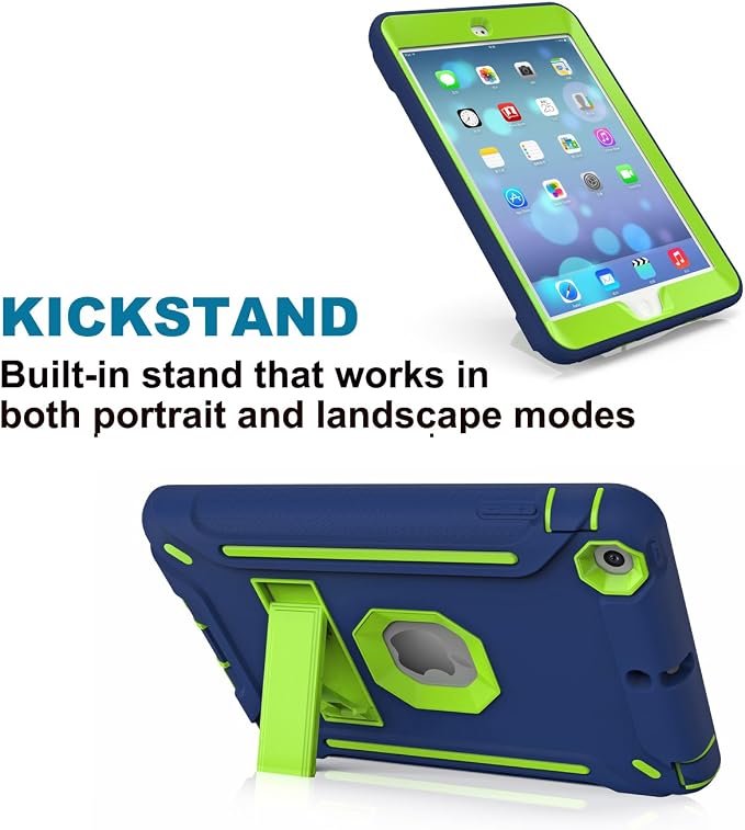 MAKEIT CASE iPad Mini Heavy Duty Hybrid Shockproof Protective Case - Full-Body Rugged Silicone and PC Hard Case With Kickstand for iPad Mini 1/2/3