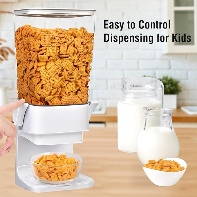 Cereal Dispenser Countertop 2pcs,5.5L Cereal Containers Storage Dispenser for Pantry,Dry Food Storage Rice Containers,Candy Dispenser,Snack Organizer Machine for Grains, Nuts,Oatmeal, Pet Food White