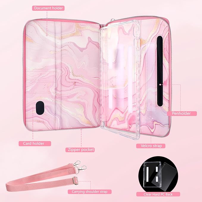 Case for Samsung Galaxy Tab S10 Lite / S10 FE / S9 FE 10.9-Inch / S9 11 | PU Leather / Zipper Bag / Clear Back Case / Hand Strap / Shoulder Strap / S-Pen Holder / Stand Cover