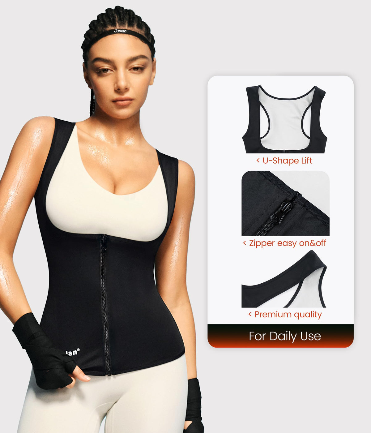 Junlan Sauna Suit for Women Waist Trainer Vest Sweat Tank Top Shaper for Women with Zipper (Black, X-Large)