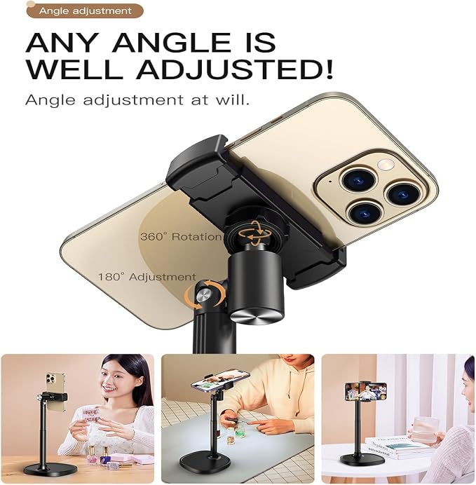Adjustable Cell Phone Stand360° Rotating Lifting Mobile Phone Holder | for DeskVideo Recording HomeOffice Compatible with All iPhone for Galaxy