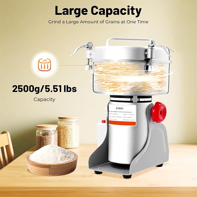 Electric Grain Mill, 2500g Capacity High-speed Grain Mill Grinder, Food-grade