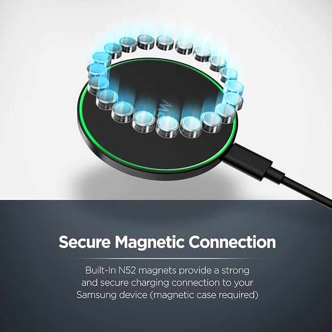 Galvanox Magnetic Wireless Charger for Samsung 25W Fast Charging Pad with 30W PPS USB-C Wall Adapter Removable USB-C Cable LED Charging Indicator Compatible with Galaxy S Series (10 Feet)