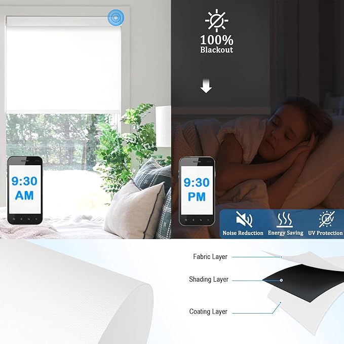 COOLWINDS Motorized Blinds with Remote Cordless Automatic Motorized Shades Custom Blinds for Windows Smart Curtains Compatible with Alexa Google Home(Blackout Ivory White,W49 x H72in)
