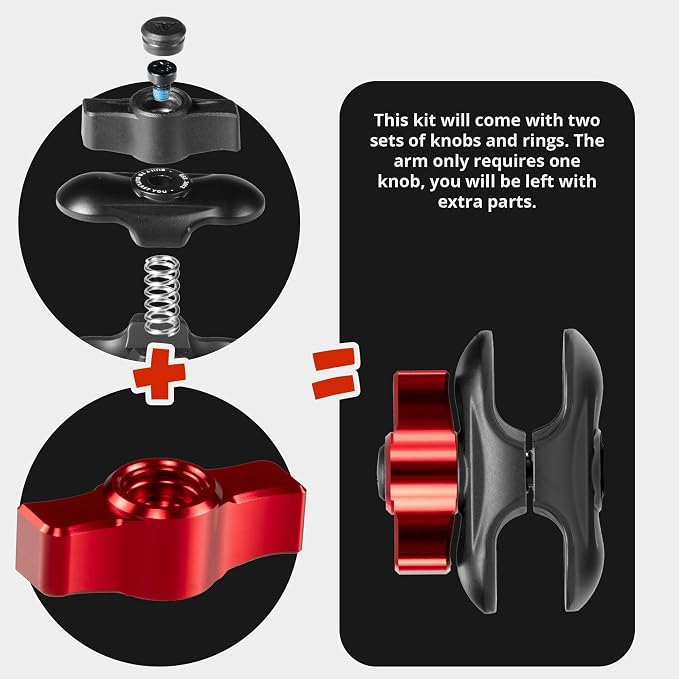 2 Long Metal 20mm Ball and Socket Arm | Tackform DuraLock 20 Series | Dual 20mm Sockets with Optional Anti-Theft Knob | Black