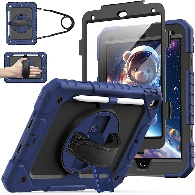 Cantis Case for iPad 9th/8th/7th Generation with Screen Protector iPad 10.2 Case 2021/2020/2019 with 360 Degree Rotating Stand/Shoulder Strap/Pencil Holder Alpine Green