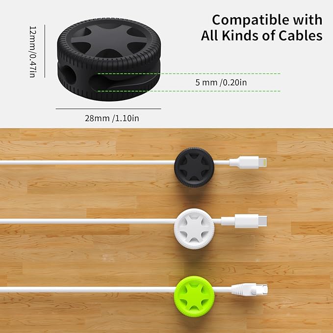 XenovaX 6 Pack Cord Organizer Clips - Desk Cable Management Clips, Cable Holder for Charger Wires, Phone Charger Cord Holder Clips for Desk, Office, Car, Home, Cubicle, Nightstand