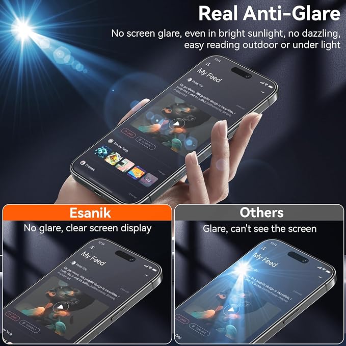 Esanik for iPhone 15 Pro Matte Glass Screen Protector [Auto-alignment] Anti-Glare &amp Anti-FingerprintAnti-ReflectionBubble Free Smooth as Silk 2 Pack 9H Glass Screen Cover