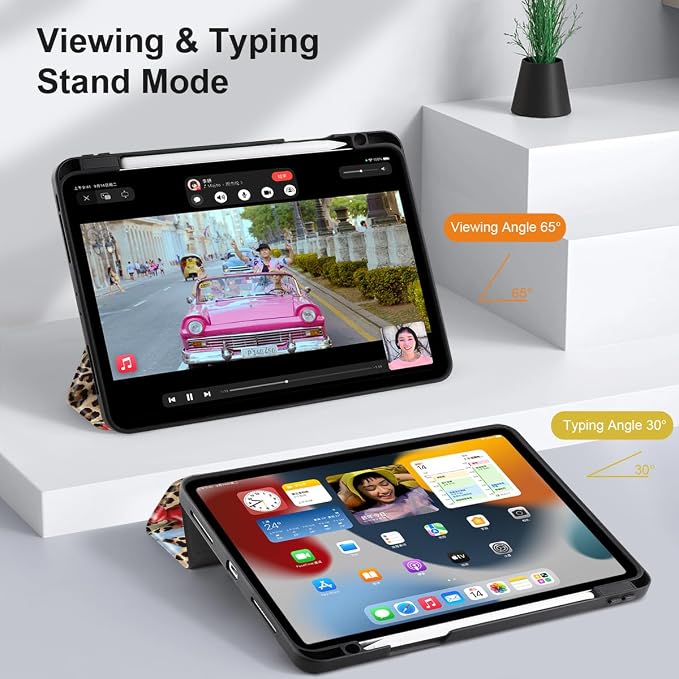 Case for iPad Pro 12.9 inch 6th Generation 2022 Built-in Pencil Holder + Trifold Stand + Auto Wake/Sleep + Protective Cover for iPad Pro 12.9 5th/4th/3rd Gen- Bear