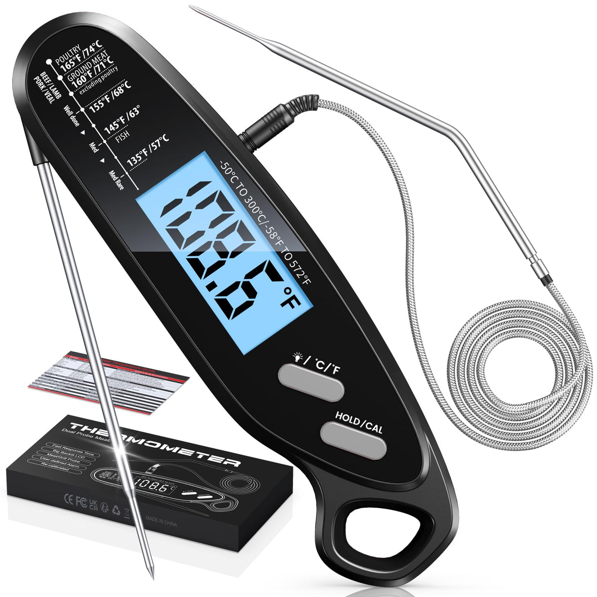Vuwwey Instant Read Meat Thermometer Digital for Cooking with Dual Probe