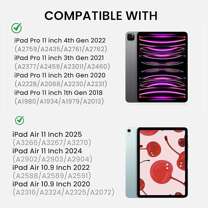 iPad Pink Case for iPad Pro Generation 11Inch 2018/2020/2021/2022 with Pencil Holder-[Auto Wake/Sleep] Trifold Stand Soft TPU Protective Cover Cute Cherry Bow