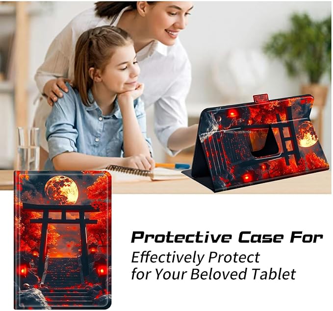 for Walmart Onn 10.1 2024 Onn 10.1 Gen 4 Universal Tablet Case 360 Degree Rotating Kickstand Protective Stand Case with Multiple Viewing PU Leather Shell Case Black Book Cat