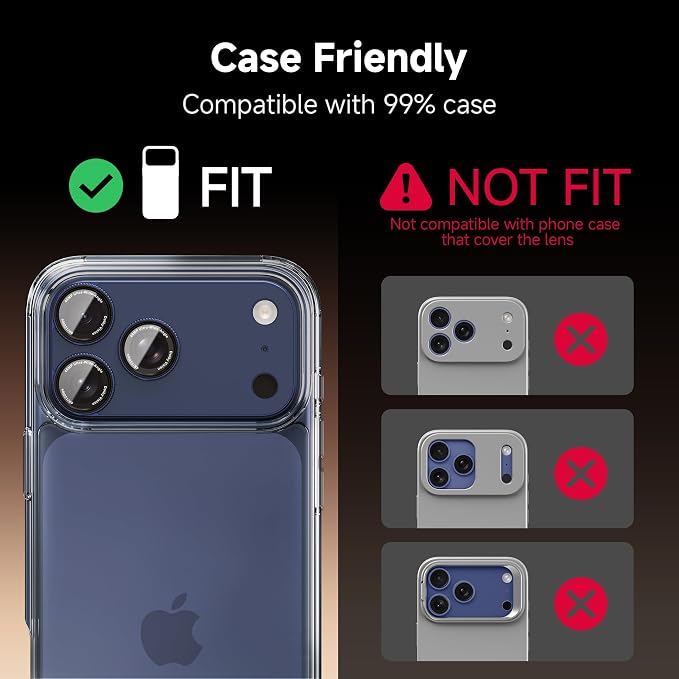 CACOE Metal Camera Lens Protector for iPhone 16Pro/16ProMax/14Pro/14ProMax | 9H Tempered Glass Aluminum Frame HD Clarity Scratch-Resistant Camera Screen Protector Cover Accessories Black