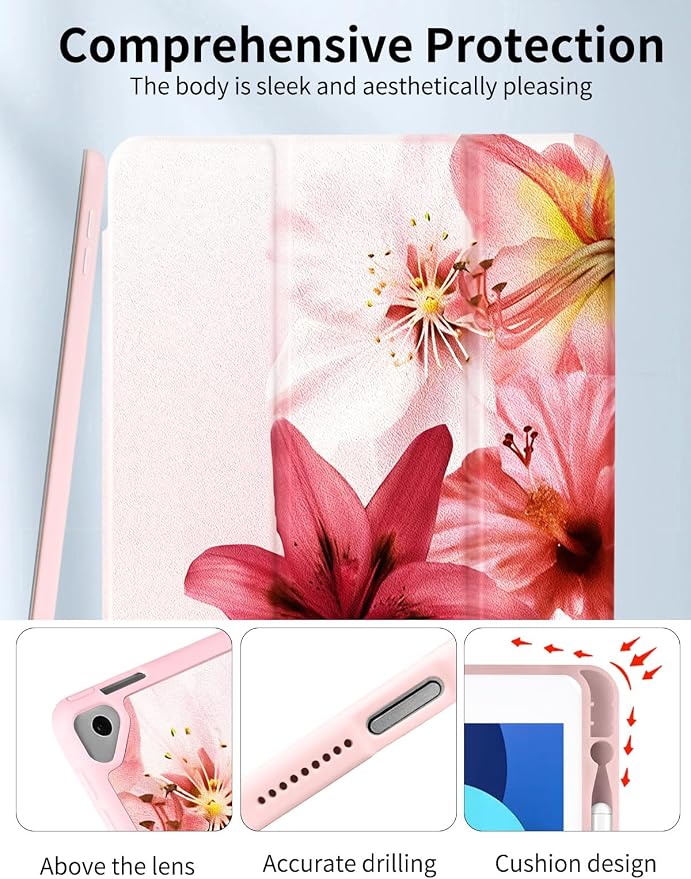 Case for iPad 9th/ 8th/ 7th Generation Case 10.2&amp10.5 Inch (2021/2020/2019 Release) Slim Lightweight Soft Trifold Back Cover with Pencil Holder &amp Auto Sleep/Wake Cover Cherries Cheetah Bows