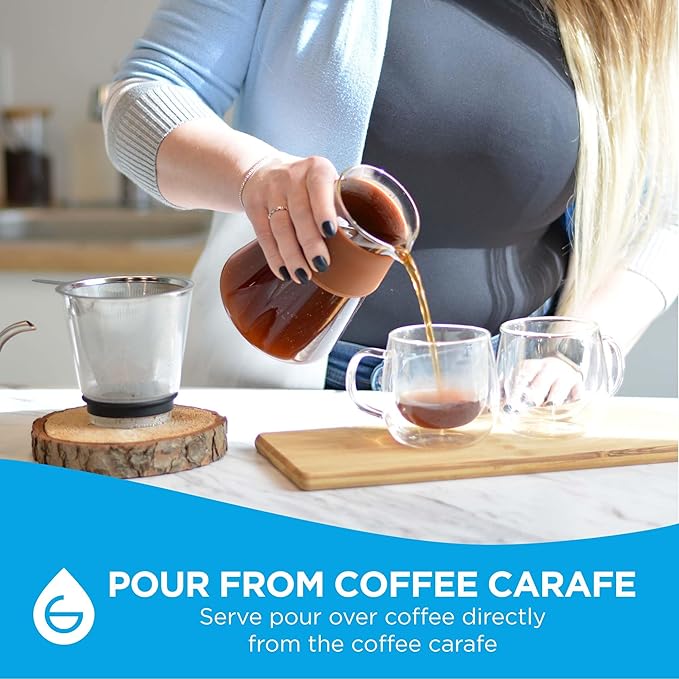 GROSCHE Amsterdam Glass Pour Over Coffee Maker with Steel Filter 27.6 Fl Oz