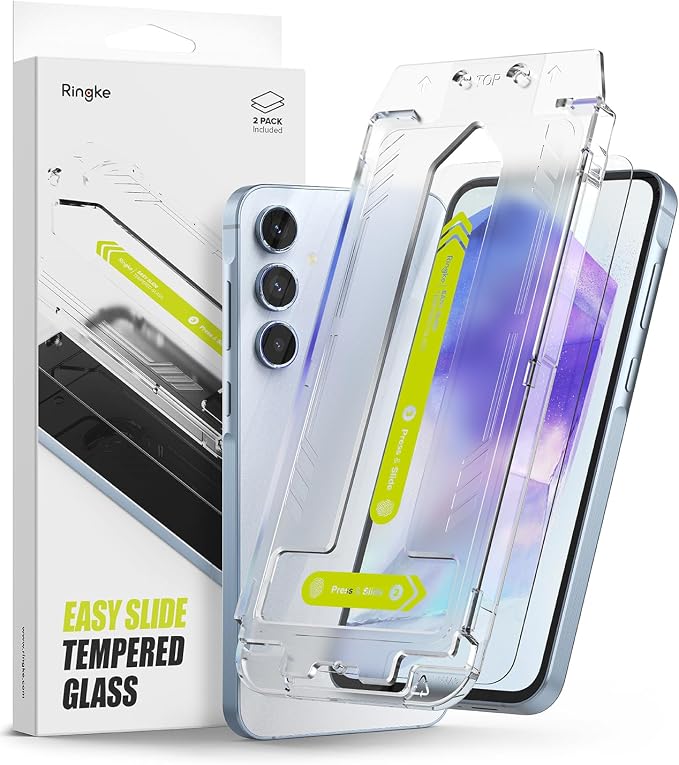 Ringke for Samsung Galaxy A35 5G Screen Protector [Easy Slide 2 Pack] | Easy Installation with Alignment Tool Case Friendly Premium 9H Hardness Tempered Glass