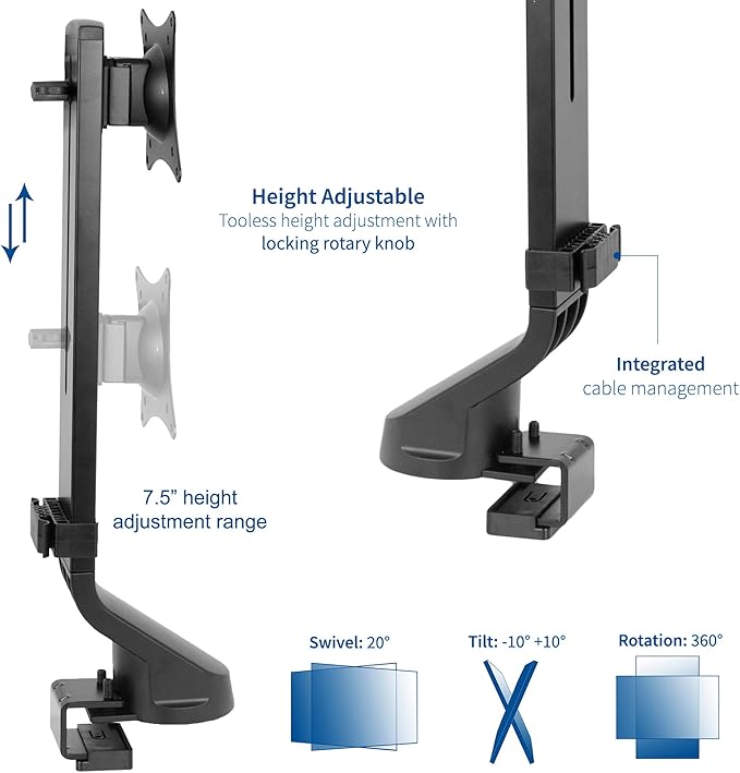 VIVO Adjustable Single Monitor Mount for Sit-Stand Workstation, Desk Converter, Monitor Arm Fits 1 Screen up to 32 inches, STAND-V001U