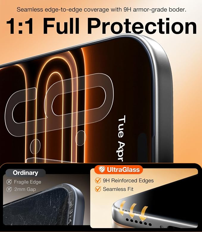 UltraGlass Unbreak Top 9H+ Glass for iPhone 15 Screen Protector (12FT Military Grade Shatterproof &amp Longest Durable) Screen Protector iPhone 15 Tempered Glass Full Coverage 2 Pack