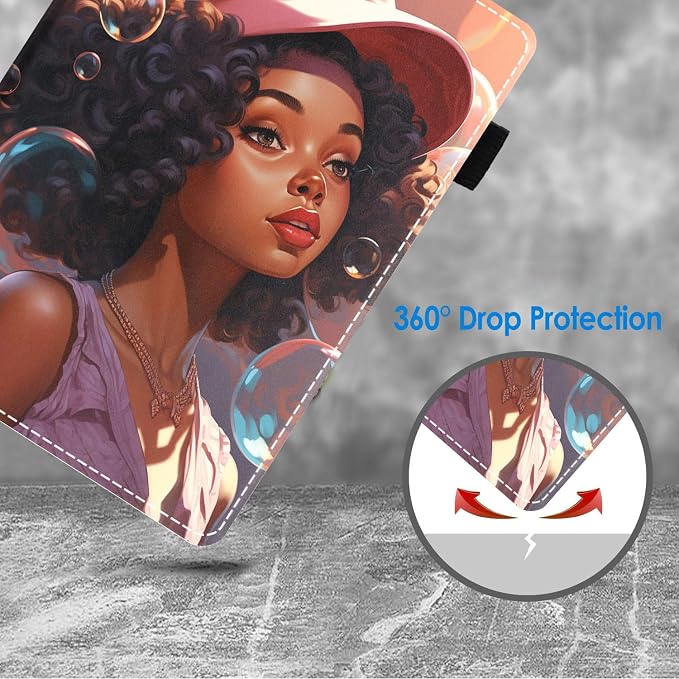 Case for Amazon Kindle Fire HD 10 Tablet 10.1 (9th/7th Generation 2019/2017 Release) Slim Folding Stand Folio Cover with Card Slot &amp Auto Wake/Sleep - African American Girl