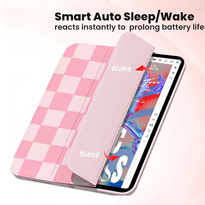 for iPad A16 11 Inch 2025 /for iPad 10th Generation 10.9 Inch 2022 Cute iPad Black Case with Pencil Holder-[Auto Wake/Sleep] Trifold Stand Soft TPU Protective Cover Pink Bows