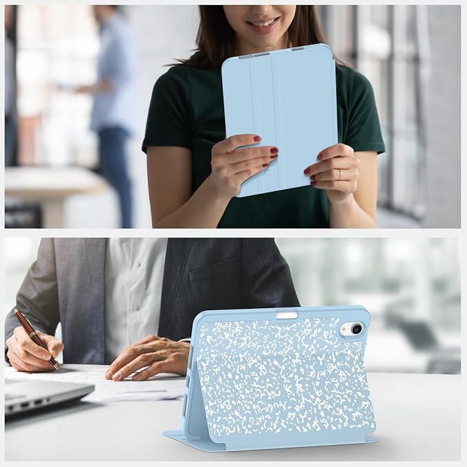 Case for iPad mini 7 (A17 Pro) 2024/Mini 6 2021 8.3-Book Black | Slim Lightweight Folio Stand Case Auto Wake/Sleep Soft TPU Back Cover with Pencil Holder for iPad mini 7th/6th Generation