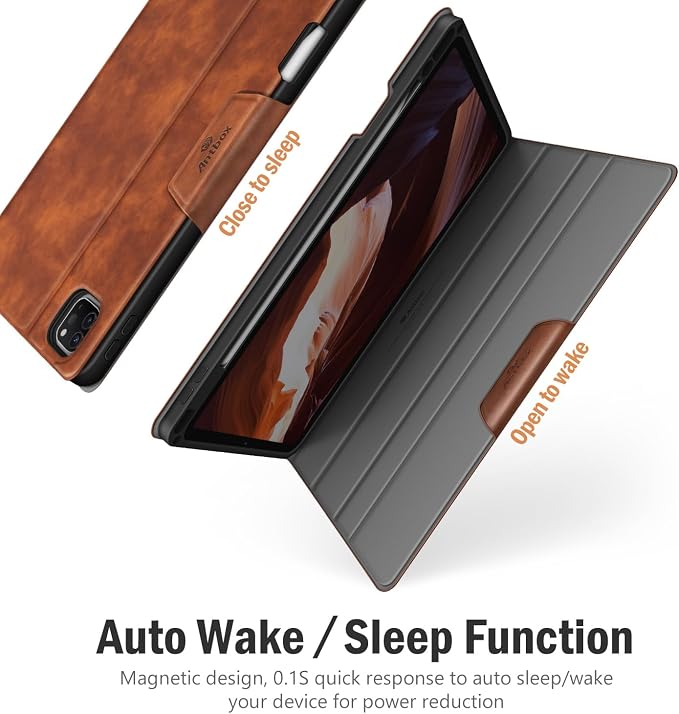 Antbox Case for iPad Pro 12.9'' 6th/5th/4th/3rd Generation Black | Built-in Pencil Holder Auto Sleep/Wake Function PU Leather