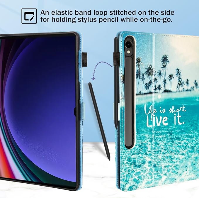 Dteck Wallet Case for Galaxy Tab S10+/S9+/S7 FE/S8+/S7 Plus 12.4 Tablet Premium PU Leather Folding Stand Auto Wake/Sleep Pen Holder Case with Hummingbirds