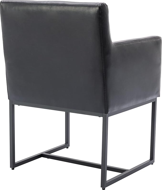 Set of 4 Upholstered Dining Chairs with Armrest, PU Leather Modern Accent Armchairs, Kitchen & Dining Room Chairs Side Chairs, Black