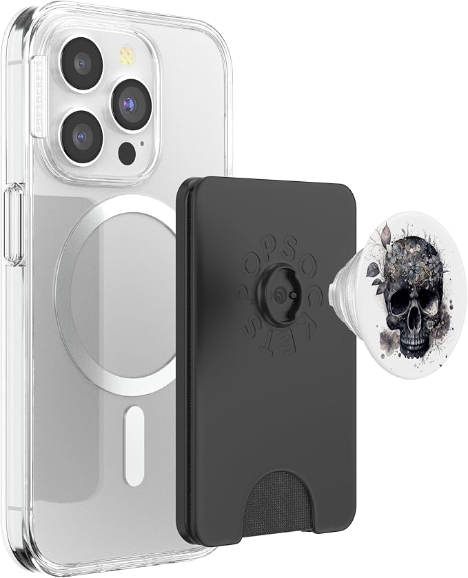 Floral Skull Graphic for Women Birthday Unique Black Skull PopSockets Adhesive PopGrip