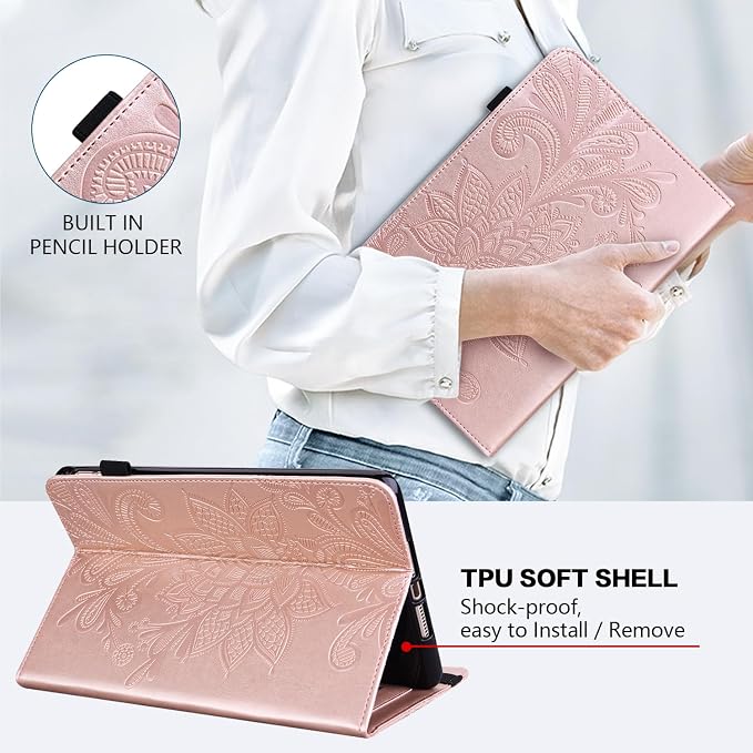Case for Samsung Galaxy Tab A11+/A11 Plus /A9+/A9 Plus 2025/2023 5G 11 Inch Embossed Lace PU Leather Stand Cover with Elastic Band Card Slots Pen Holder &amp Multi-Angle Viewing - Blue