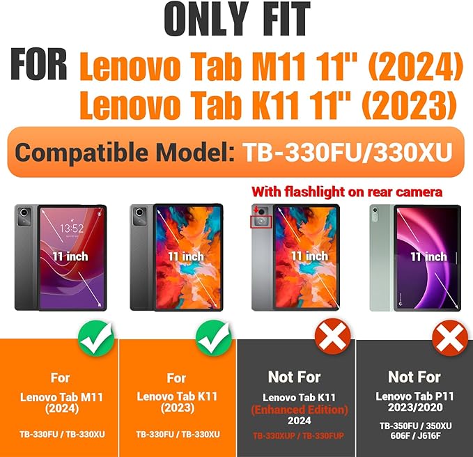 SEYMAC stock Tablet Case for Lenovo Tab M11 (TB-330FU/TB-330XU) 11 inch Drop-Proof Protection Cover with 360° Rotate Stand & Strap [Pen Holder] & Screen Protector/K11/Xiaoxin Pad 2024, Rose+Black