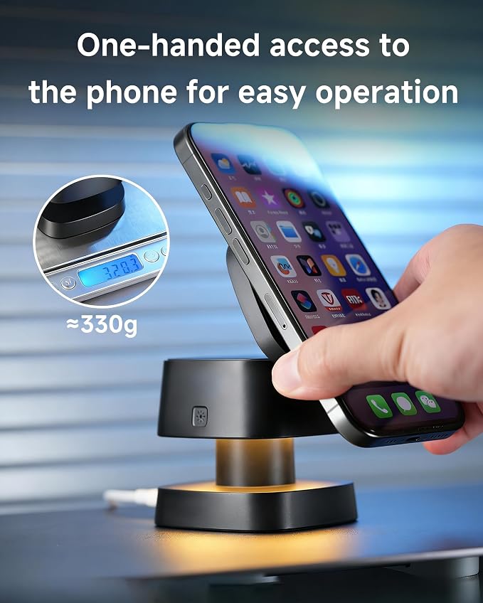 4-in-1 Wireless Charging Station 15W Fast Charging with Adjustable Night Light Multi Device Charging Station Compatible with iPhone 15/14/13/12 Series Apple Watch AirPods – Black