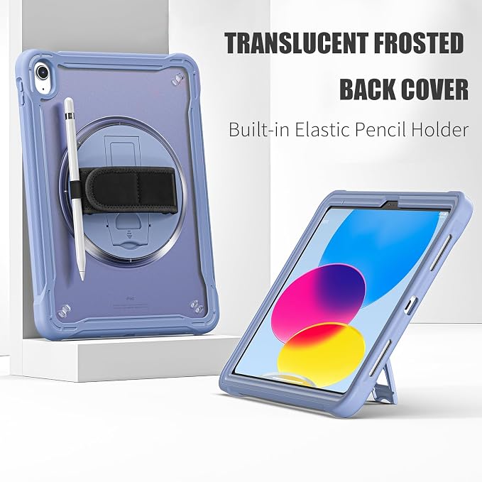 ZenRich Shockproof Case for iPad (A16) 11th/10th Generation Black | Pencil Holder 360° Rotating Kickstand Hand Strap Adjustable Carrying Strap Heavy Duty Rugged