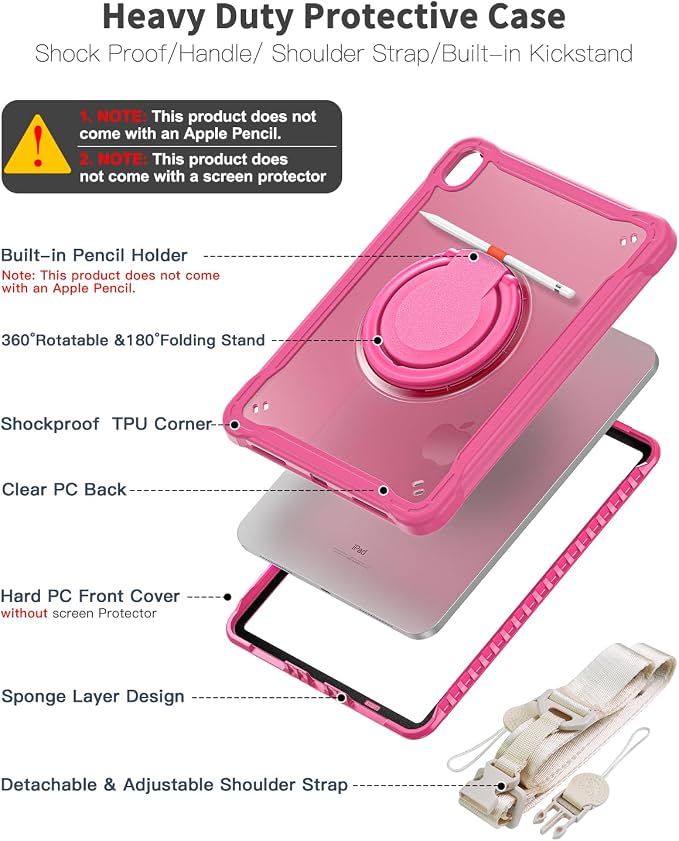 BRAECN for iPad (A16) 11th/10th Generation Case 11 inch 2025/10.9'' 2022 Handle Protective Cover 360 Rotating Ring Stand Shockproof Dropproof Case for Kids Kickstand &amp Pencil Holder &amp Shoulde