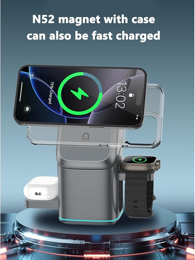 Subsistenceed 3-in-1 Wireless Charger Touch Pop Up Charging Station with Strong Magnetic &amp 180° Rotation Qi2 Certified for iPhone Android Smart Watch (Black)