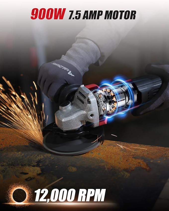 AVID POWER Angle Grinder, 7.5-Amp 4-1/2 inch Electric Grinder Power Tools with Grinding and Cutting Wheels, Flap Disc and Auxiliary Handle for Cutting, Grinding, Polishing and Rust Removal - Red