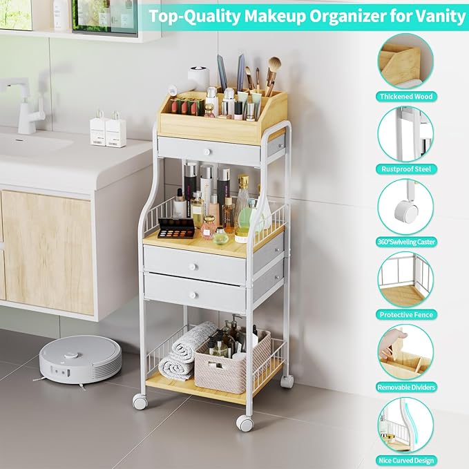HapiRm Floor Makeup Organizer Storage - Vanity Skincare Make Up Organizers and Storage with Drawers, Cosmetics Display Cases Holder for Skin Care Nail Polish Perfume Makeup Brush