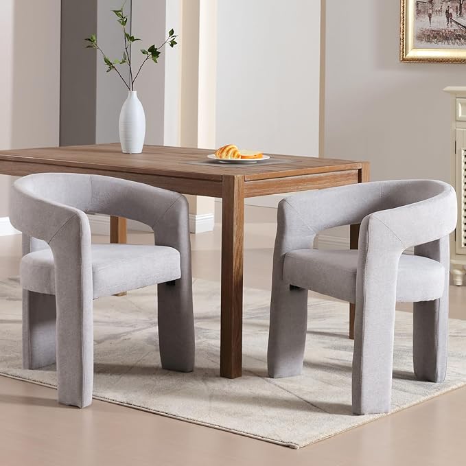 Modern Chenille Dining Chairs Set of 4, Upholstered Barrel Chairs with Arms Comfy Accent Side Chairs for Living Room/Dining Room/Reception, Grey