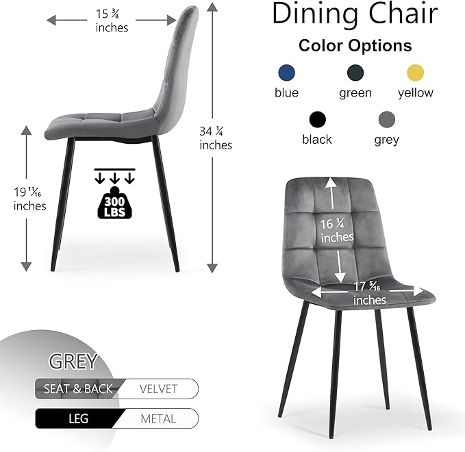 NORDICANA Grey Velvet Dinner Chairs Set of 4, Modern Armless Dining Side Chairs with Metal Legs for Kitchen Living Room Vanity
