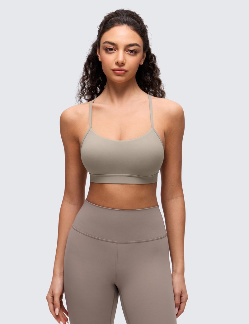 CRZ YOGA Butterluxe Y Back Sports Bras for Women - Padded Racerback Low Impact Spaghetti Thin Strap Workout Yoga Top Warm Ash Grey Large