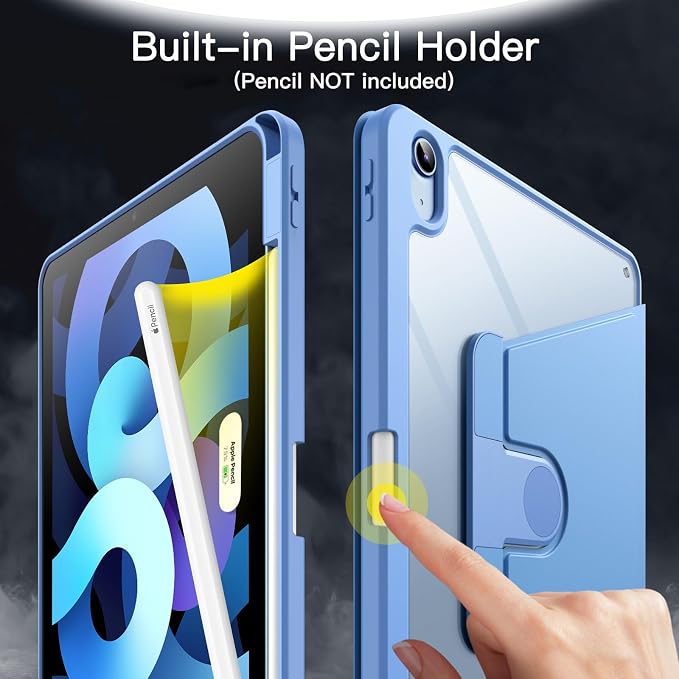 JETech Rotating Case ONLY for iPad Air 11-Inch M4/M3/M2 (2026/2025/2024) iPad Air 5/4 (2022/2020 5th/4th Generation 10.9-Inch) 360 Degree Rotation Protective Stand Cover Clear Back (Black)