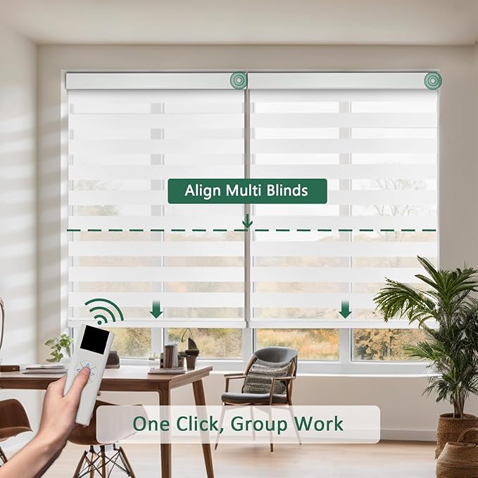 COOLWINDS Motorized Zebra Blinds for Windows Cordless Electric Curtains with Remote Control Blackout Shades Custom Smart Blinds Compatible with Alexa Google Home(Light Filtering White,W49 X 72in)