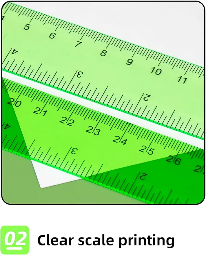 6 Pcs Plastic Ruler Math Set, Transparent Straight Protractor Triangle Measuring Tools, Geometry Ruler for School Office Home/Students(Clear)