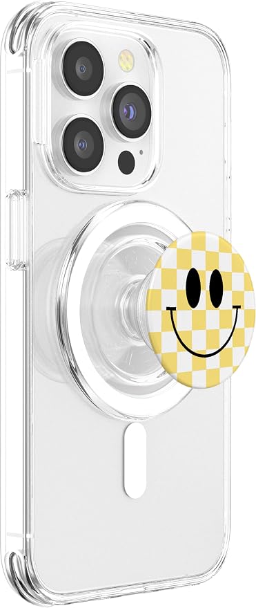 Yellow Checker Smile Face Happy Indie Smiling Retro 90s y2k PopSockets Adhesive PopGrip
