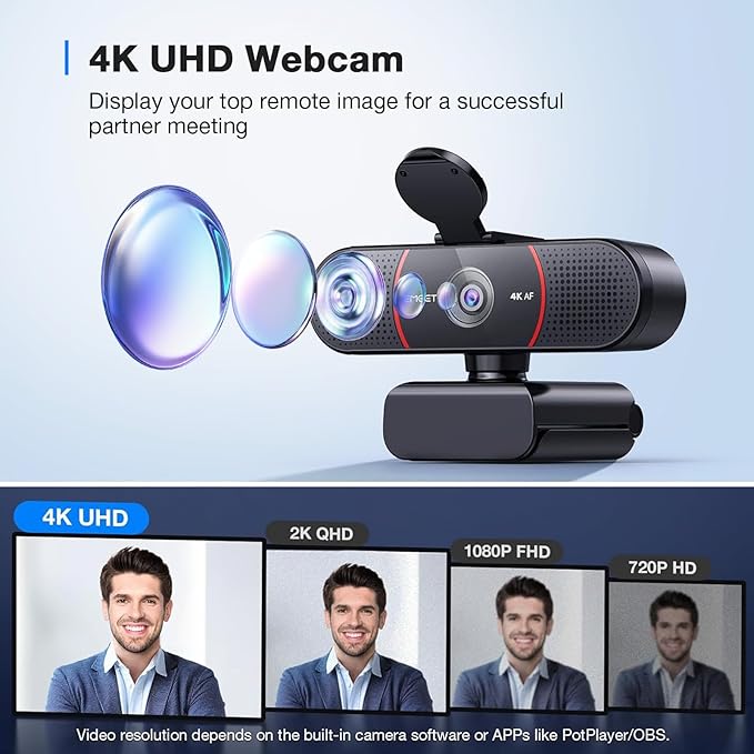 EMEET C960 4K Webcam with Tripod, 4K UHD Sony Sensor, 3 Adjustable Height Mini Tripod w/Privacy Cover, PDAF Auto Focus, Dual Noise-Cancelling Mics, Auto Light Correction, Perfect for Online Meetings