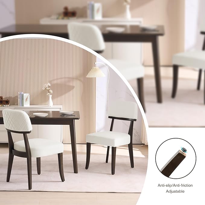 Modern Wood Dining Chairs Set of 5, Velvet Upholstered Kitchen Chairs with Open Curved Backrest & Black Hardwood Legs for Vanity, Living Room, 350 LBS Capacity, White