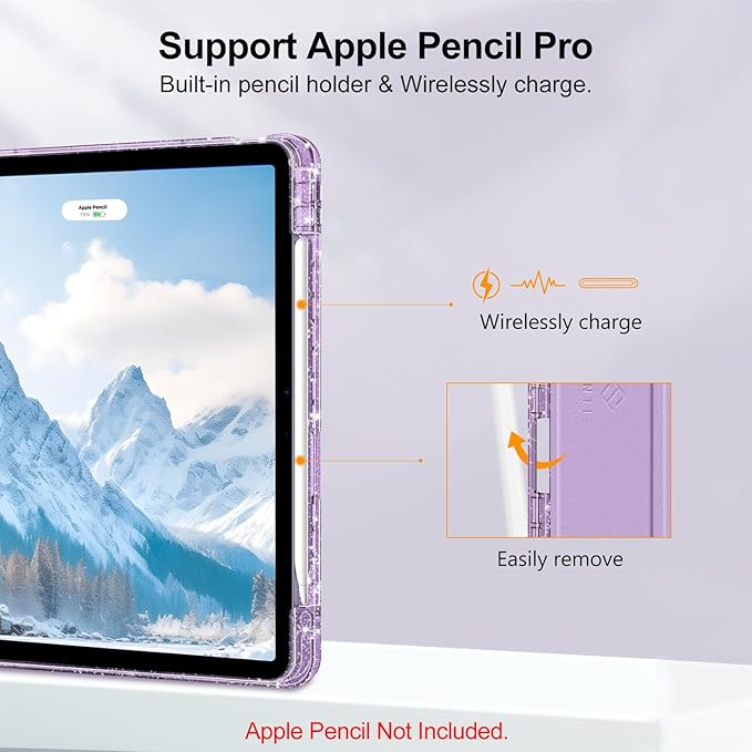 Fintie Slim Case with Pencil Holder for iPad Air 11-inch M4/M3/M2 (2026/2025/2024), iPad Air 5th (2022) / 4th Generation 10.9 Inch - Glittering Sparkly Cover with Shiny Clear Back Shell, Purple